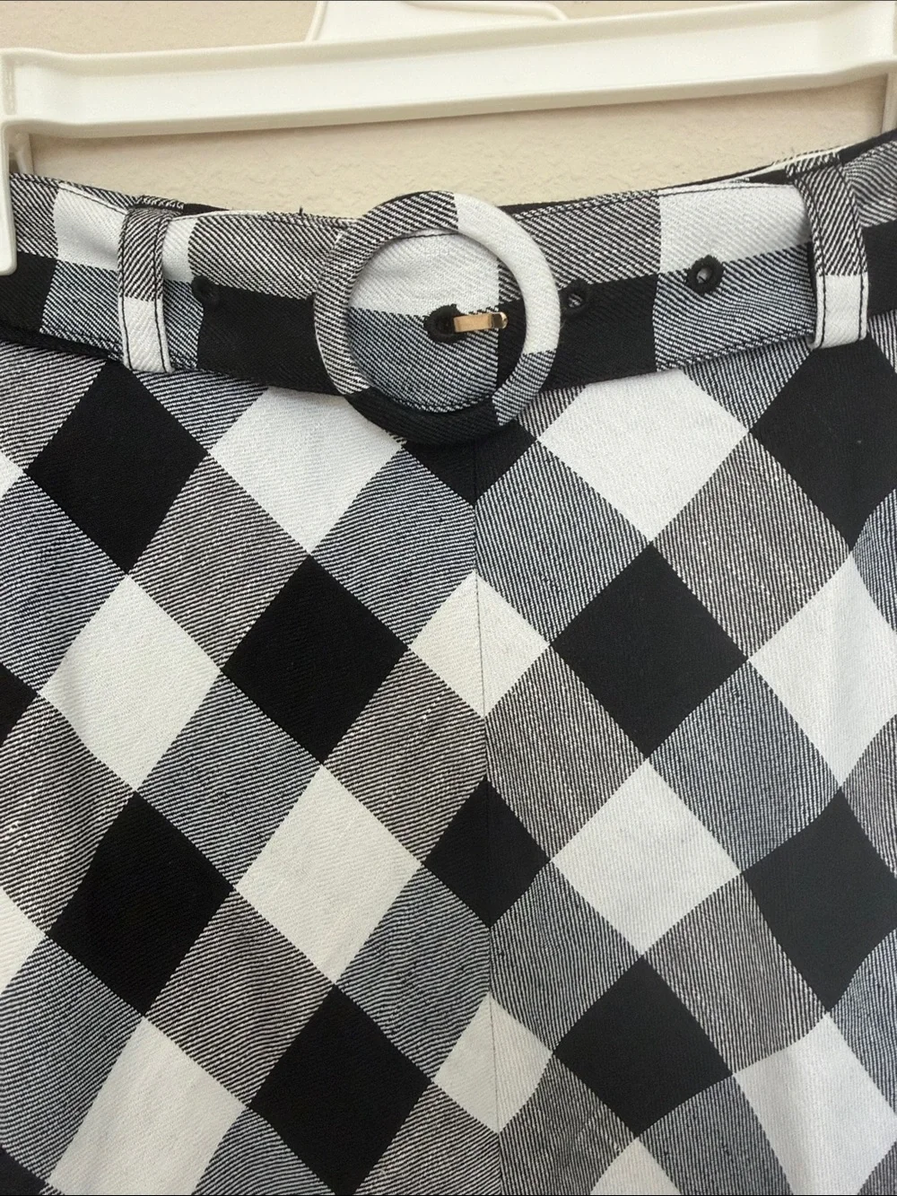 kate spade Black and White Gingham A-Line Skirt with Belt